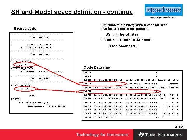 Insert SN and Model space definition - continue Company Logo Here Definition of the
