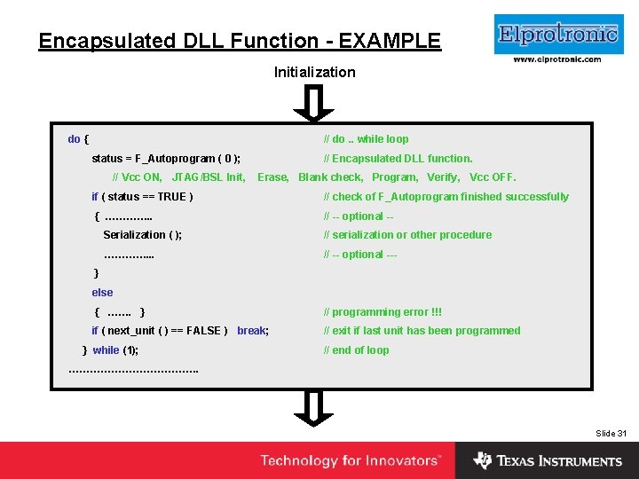 Insert Company Logo Here Encapsulated DLL Function - EXAMPLE Initialization do { // do.