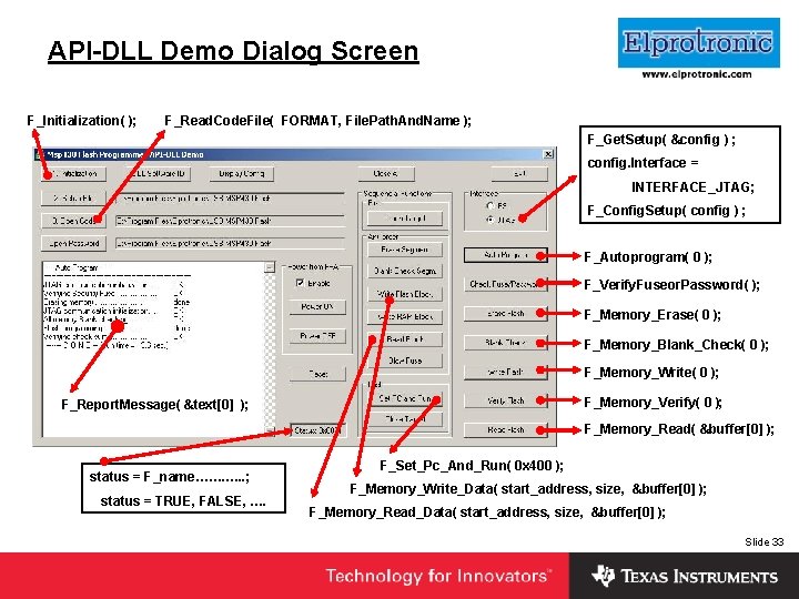 API-DLL Demo Dialog Screen F_Initialization( ); Insert Company Logo Here F_Read. Code. File( FORMAT,