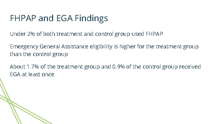 FHPAP and EGA Findings Under 2% of both treatment and control group used FHPAP