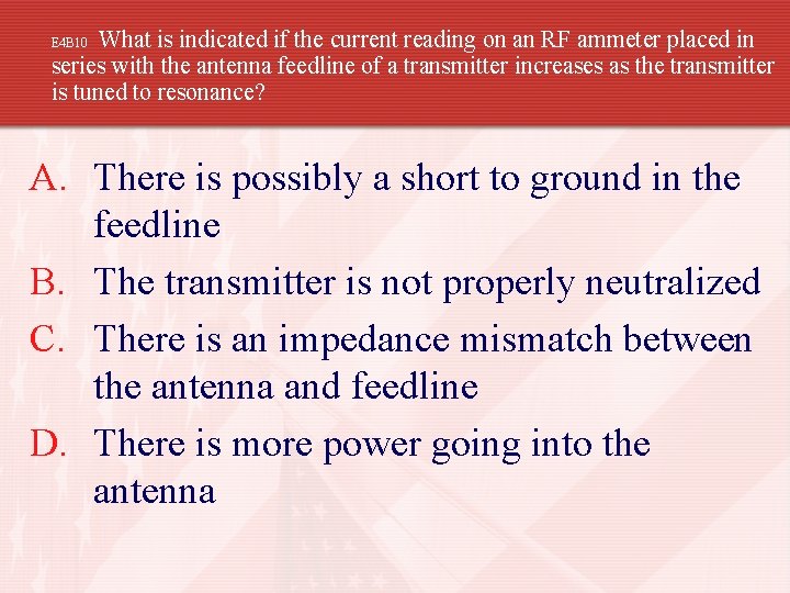 What is indicated if the current reading on an RF ammeter placed in series