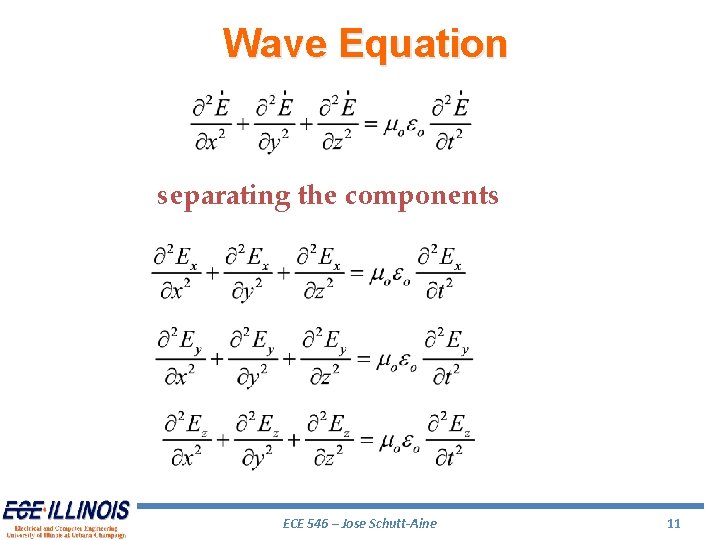 Wave Equation separating the components ECE 546 – Jose Schutt-Aine 11 