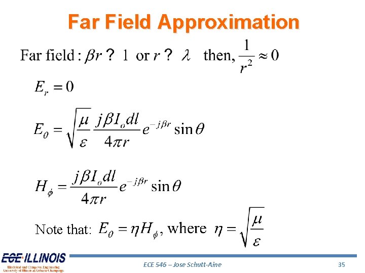 Far Field Approximation Note that: ECE 546 – Jose Schutt-Aine 35 