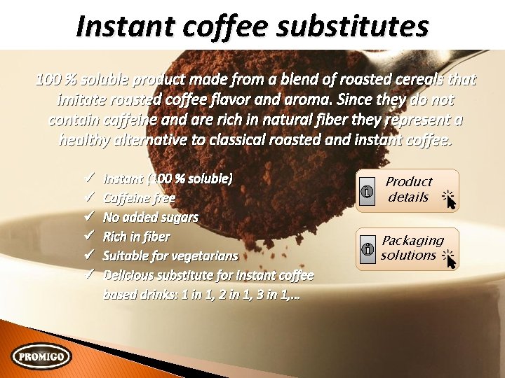 Instant coffee substitutes 100 % soluble product made from a blend of roasted cereals