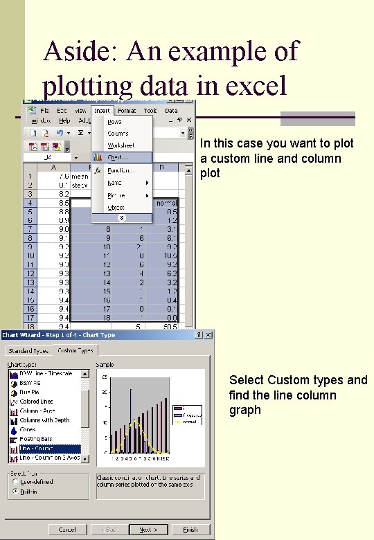 Aside: An example of plotting data in excel In this case you want to