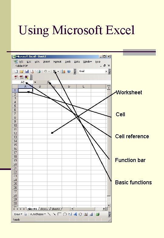 Using Microsoft Excel Worksheet Cell reference Function bar Basic functions 