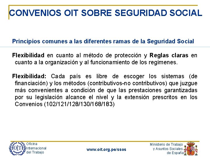 CONVENIOS OIT SOBRE SEGURIDAD SOCIAL Principios comunes a las diferentes ramas de la Seguridad