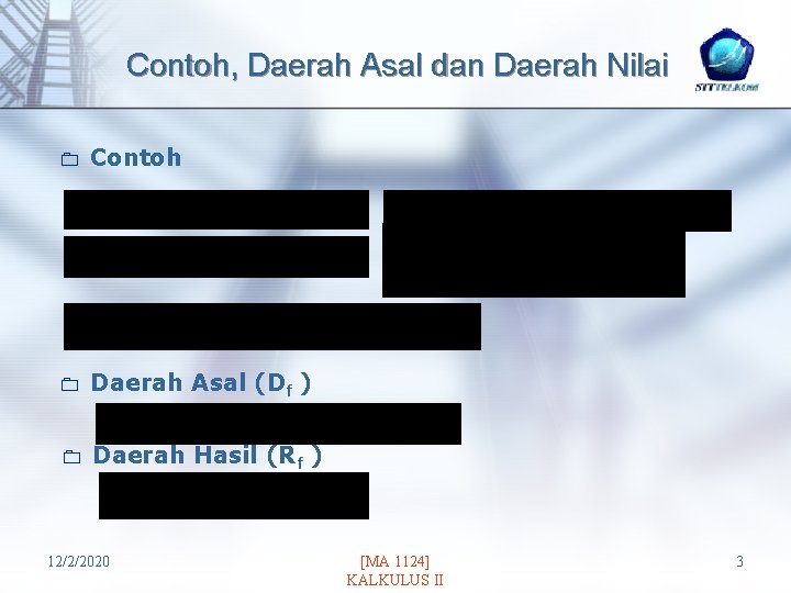 Contoh, Daerah Asal dan Daerah Nilai 0 Contoh 0 Daerah Asal (Df ) 0