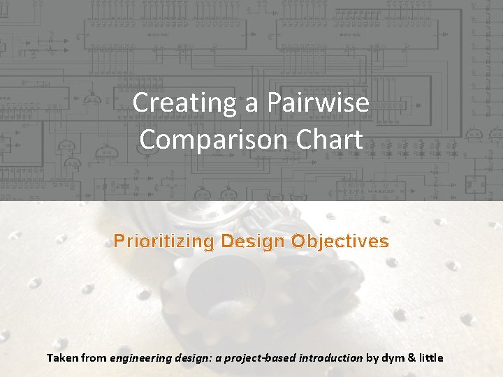 Creating a Pairwise Comparison Chart Prioritizing Design Objectives Taken from engineering design: a project-based