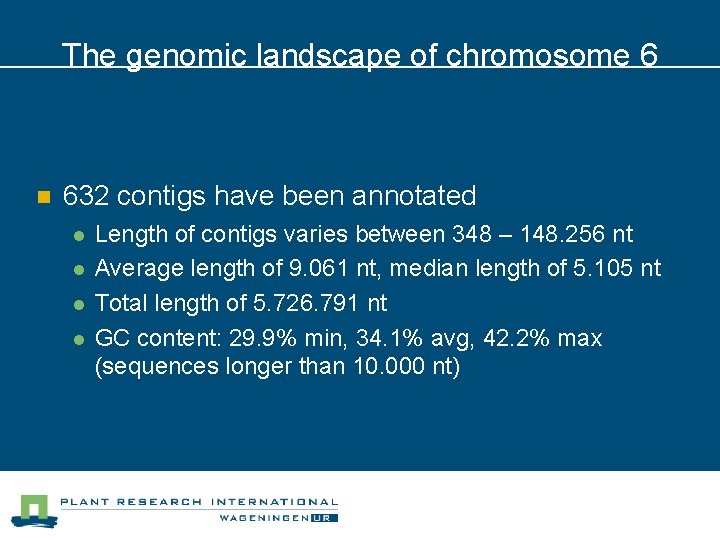 The genomic landscape of chromosome 6 n 632 contigs have been annotated l l