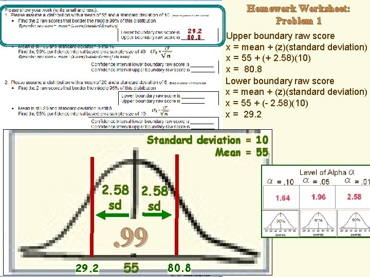 29. 2 80. 8 Homework Worksheet: Problem 1 Upper boundary raw score x =