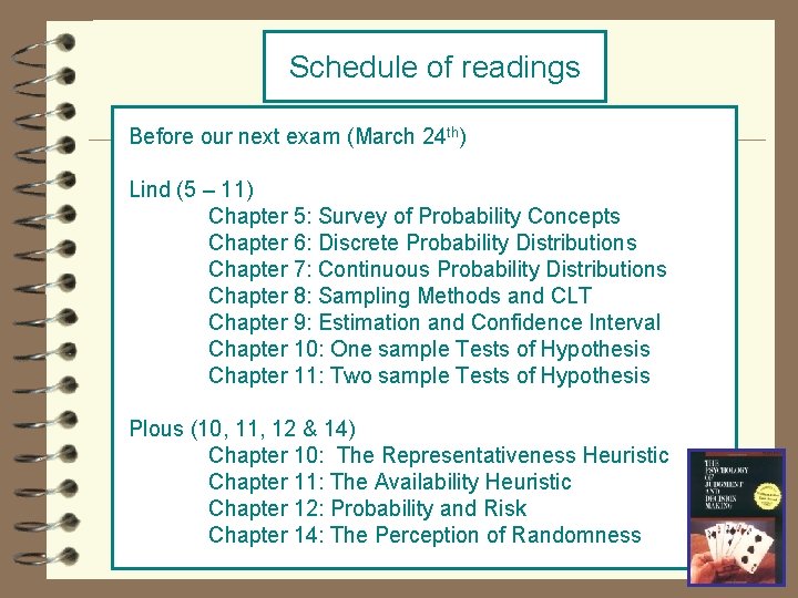 Schedule of readings Before our next exam (March 24 th) Lind (5 – 11)