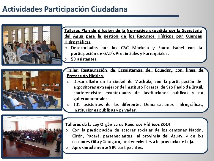 Actividades Participación Ciudadana Talleres Plan de difusión de la Normativa expedida por la Secretaría