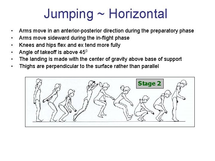 Jumping ~ Horizontal • • • Arms move in an anterior-posterior direction during the