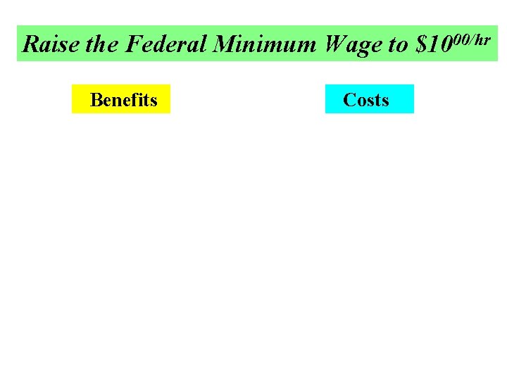 Raise the Federal Minimum Wage to $1000/hr Benefits Costs 
