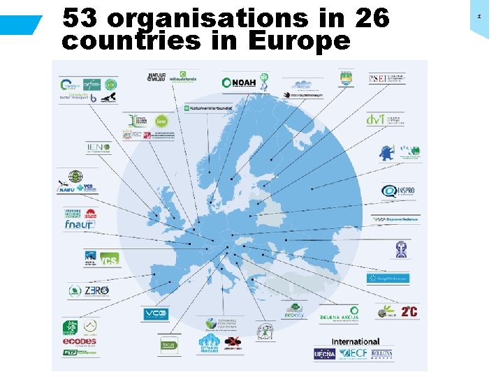 53 organisations in 26 countries in Europe 2 