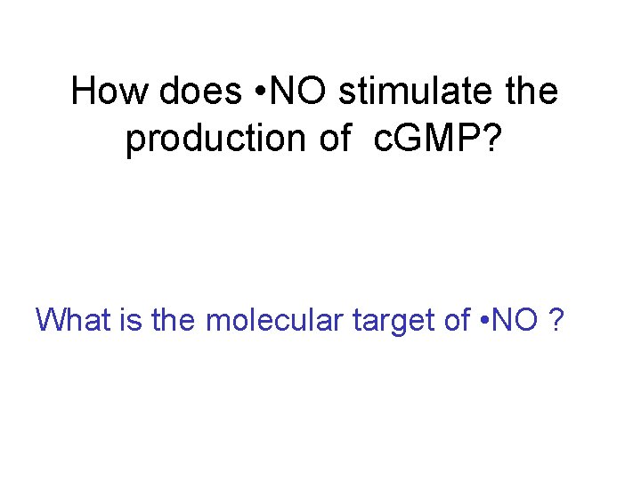 How does • NO stimulate the production of c. GMP? What is the molecular