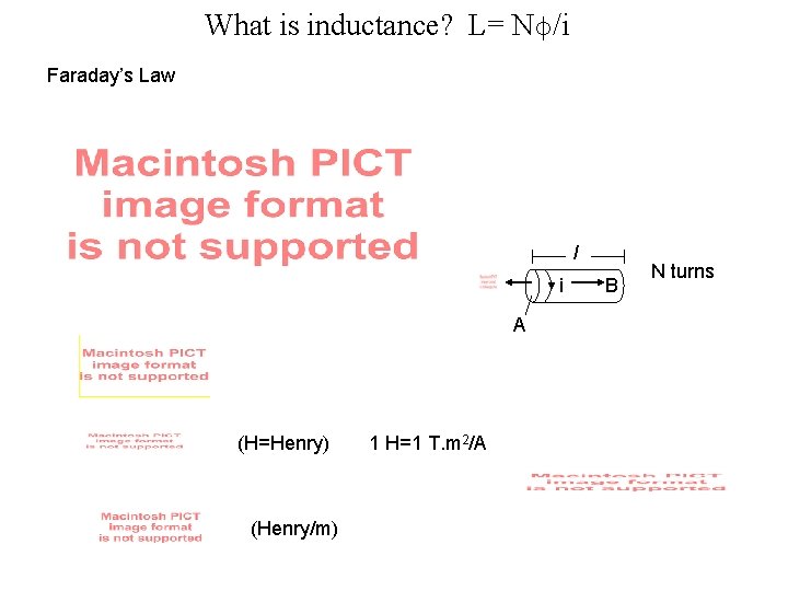 What is inductance? L= Nϕ/i Faraday’s Law l i A (H=Henry) (Henry/m) 1 H=1