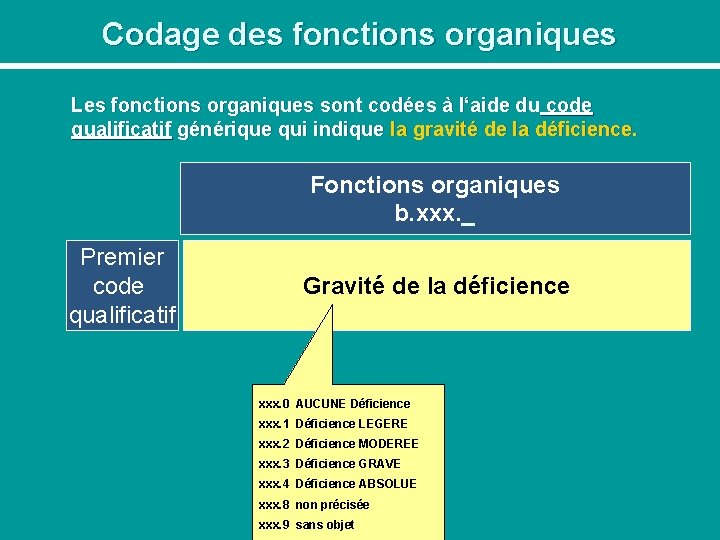 Codage des fonctions organiques Les fonctions organiques sont codées à l‘aide du code qualificatif