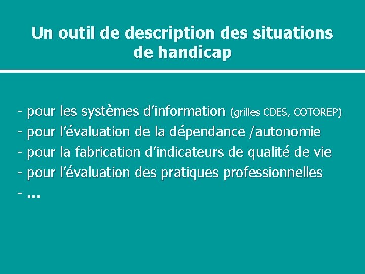 Un outil de description des situations de handicap - pour les systèmes d’information (grilles