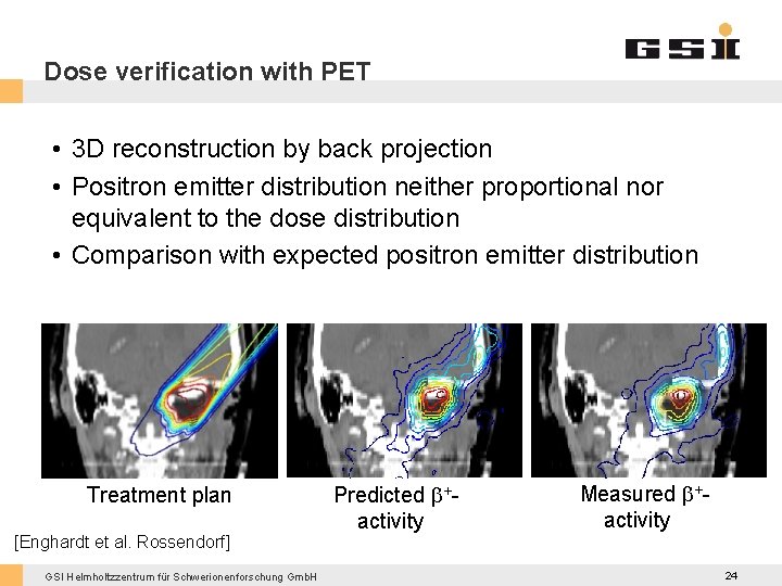 Dose verification with PET • 3 D reconstruction by back projection • Positron emitter