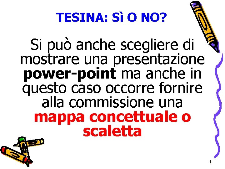 TESINA: Sì O NO? Si può anche scegliere di mostrare una presentazione power-point ma