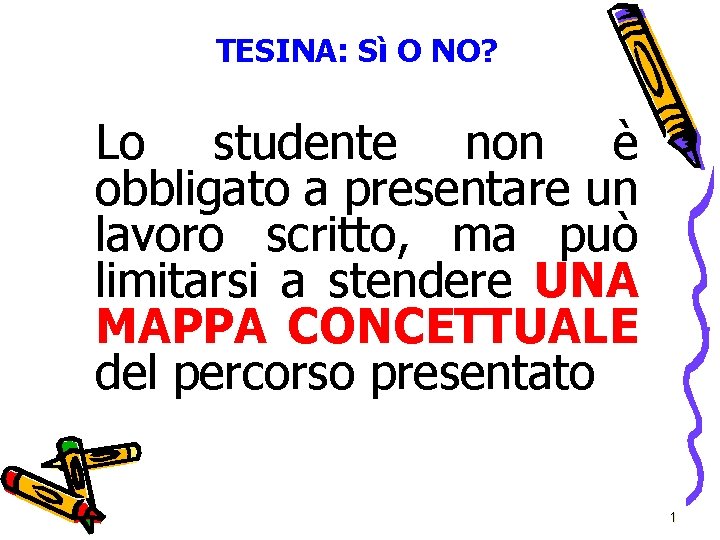 TESINA: Sì O NO? Lo studente non è obbligato a presentare un lavoro scritto,