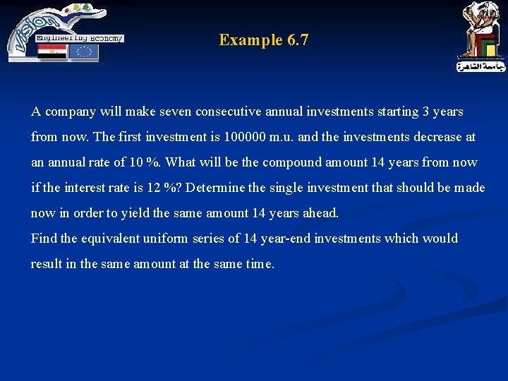Example 6. 7 A company will make seven consecutive annual investments starting 3 years Example 6. 7 A company will make seven consecutive annual investments starting 3 years