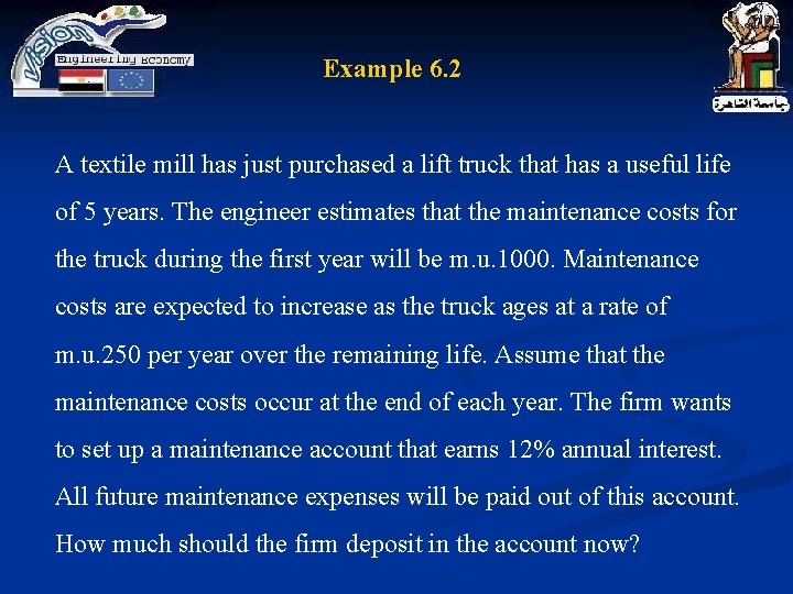 Example 6. 2 A textile mill has just purchased a lift truck that has Example 6. 2 A textile mill has just purchased a lift truck that has