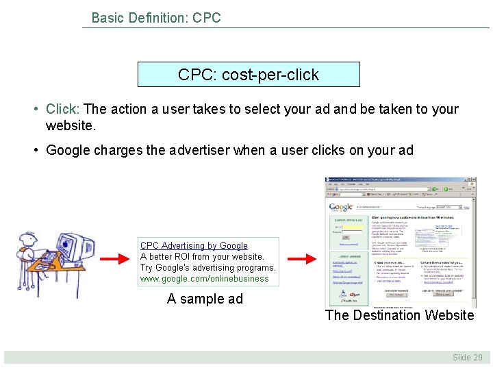 Basic Definition: CPC: cost-per-click • Click: The action a user takes to select your Basic Definition: CPC: cost-per-click • Click: The action a user takes to select your