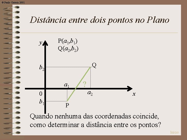 © Paulo Correia 2001 Distância entre dois pontos no Plano y P(a 1, b