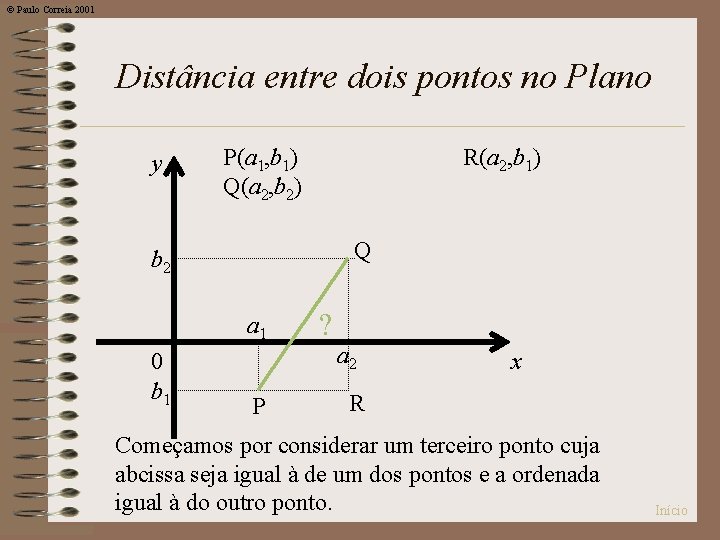 © Paulo Correia 2001 Distância entre dois pontos no Plano y P(a 1, b