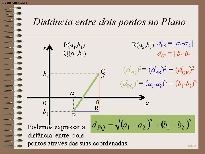 © Paulo Correia 2001 Distância entre dois pontos no Plano y Q b 2