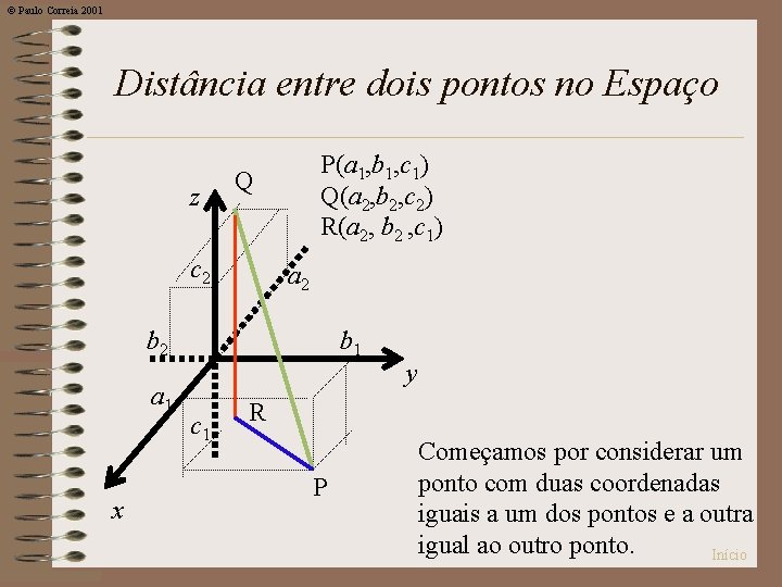 © Paulo Correia 2001 Distância entre dois pontos no Espaço z P(a 1, b