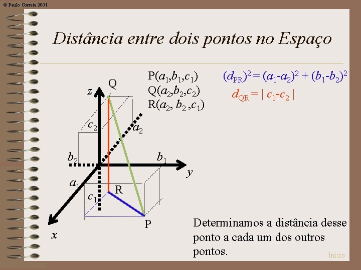 © Paulo Correia 2001 Distância entre dois pontos no Espaço z P(a 1, b