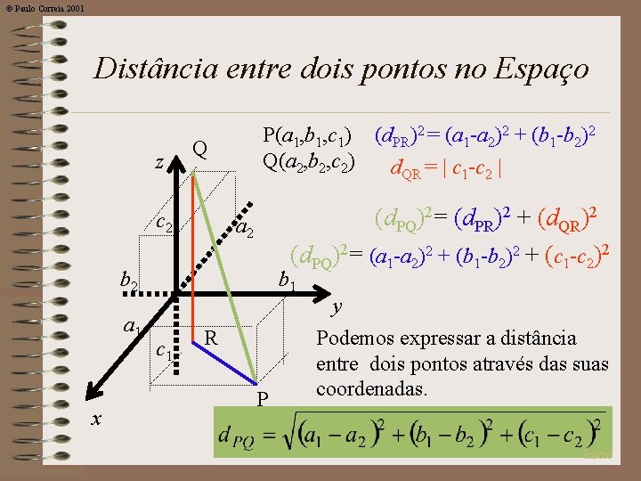 © Paulo Correia 2001 Distância entre dois pontos no Espaço z P(a 1, b