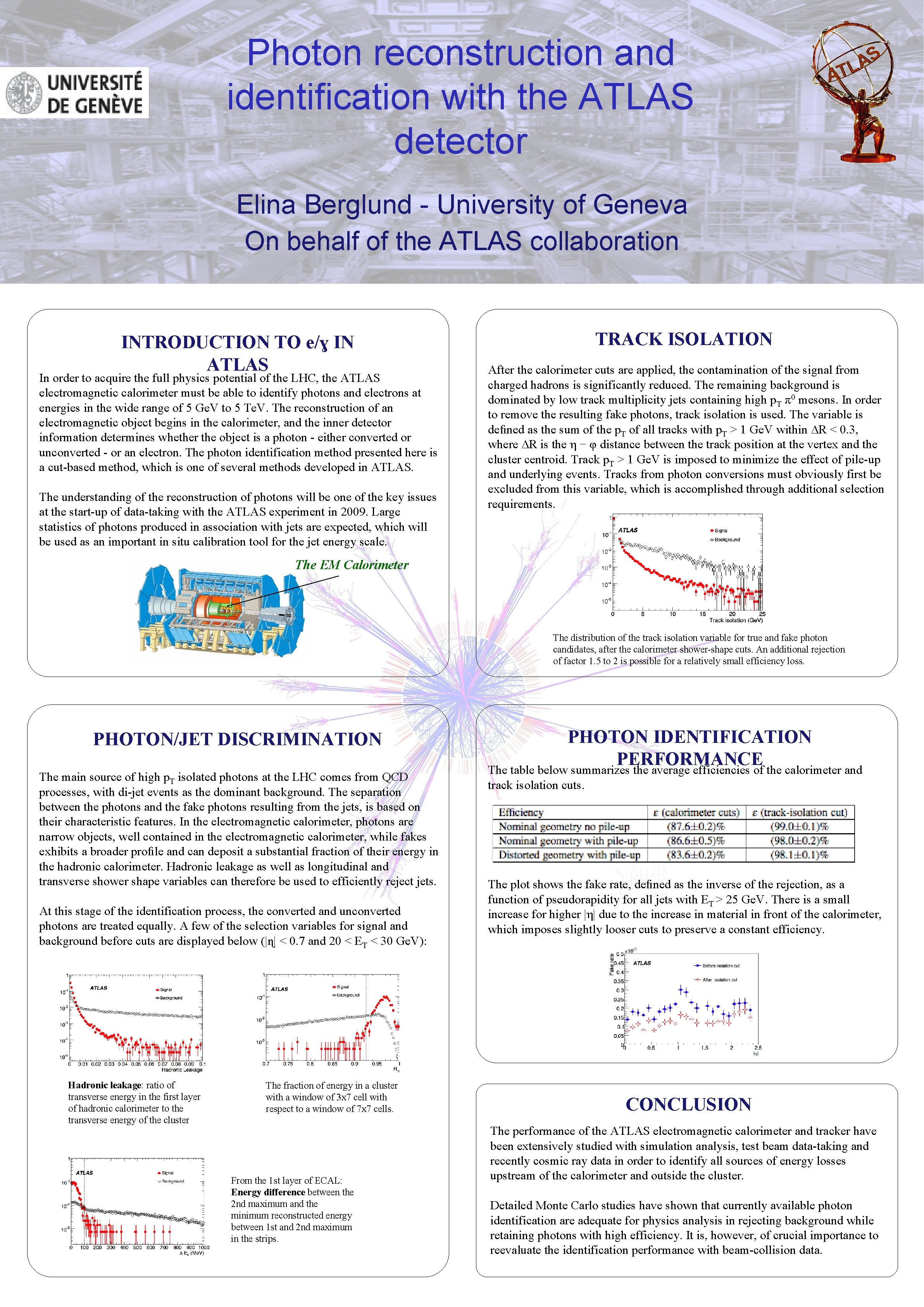 Photon reconstruction and identification with the ATLAS detector Elina Berglund - University of Geneva Photon reconstruction and identification with the ATLAS detector Elina Berglund - University of Geneva