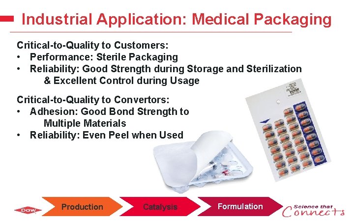 Industrial Application: Medical Packaging Critical-to-Quality to Customers: • Performance: Sterile Packaging • Reliability: Good
