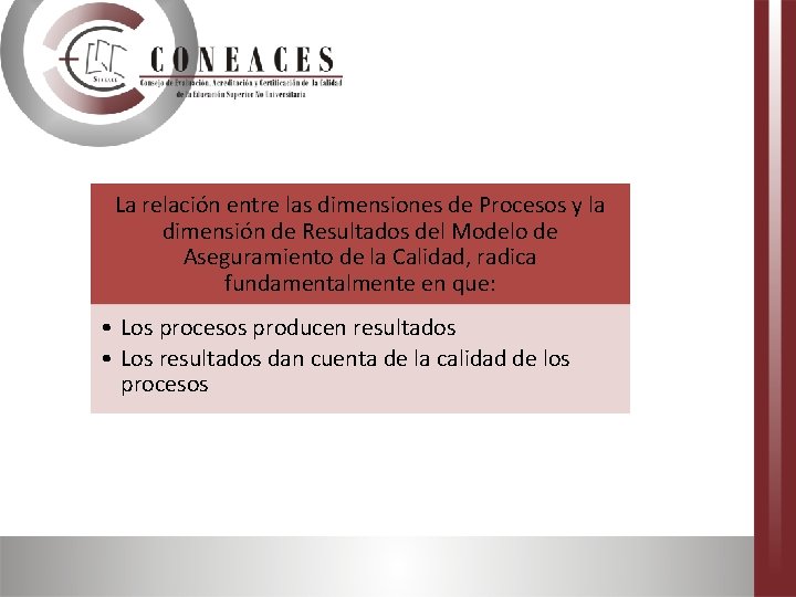 La relación entre las dimensiones de Procesos y la dimensión de Resultados del Modelo