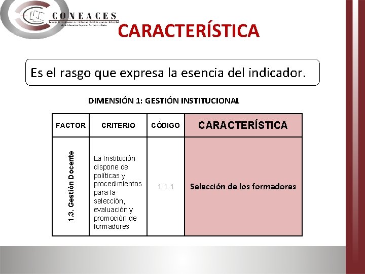 CARACTERÍSTICA Es el rasgo que expresa la esencia del indicador. FACTOR CRITERIO 1. 3.