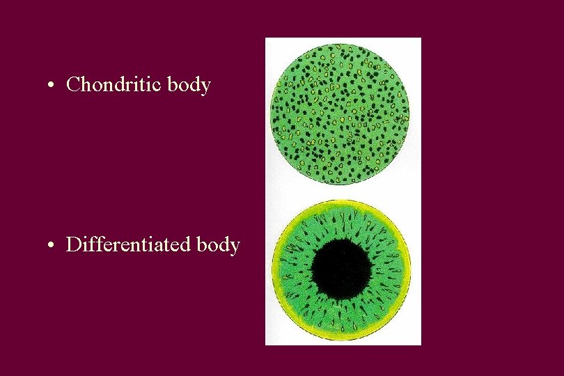  • Chondritic body • Differentiated body 