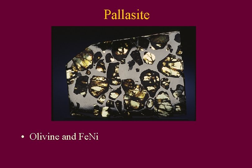 Pallasite • Olivine and Fe. Ni 