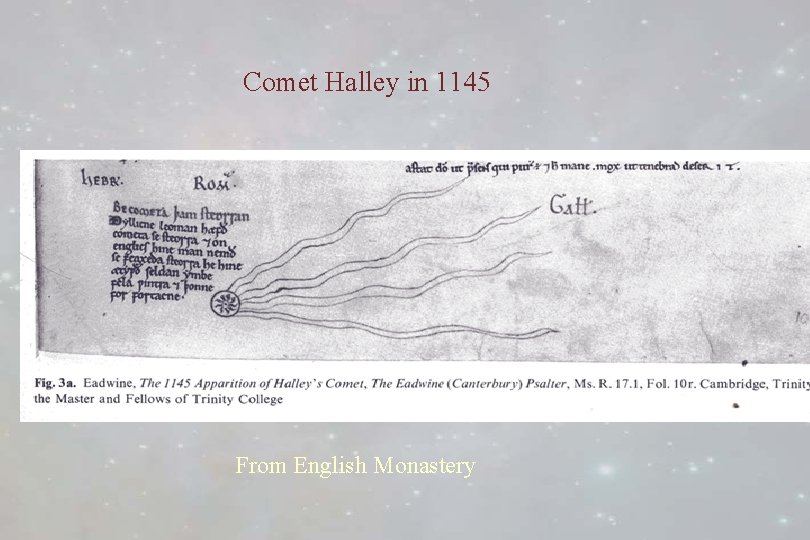 Comet Halley in 1145 From English Monastery 