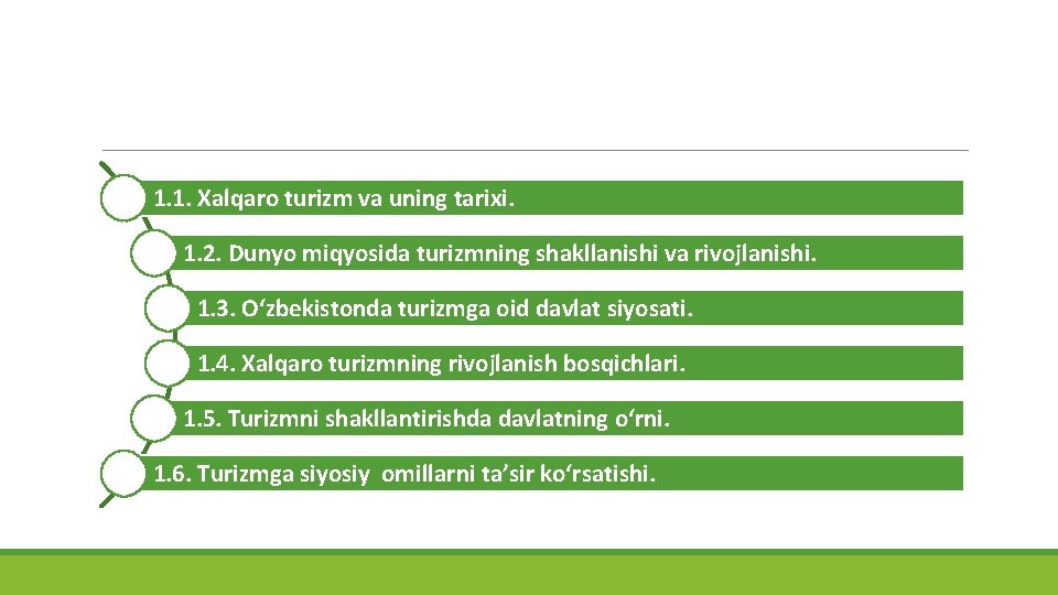1. 1. Xalqaro turizm va uning tarixi. 1. 2. Dunyo miqyosida turizmning shakllanishi va