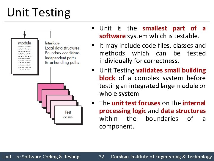 Unit Testing § Unit is the smallest part of a software system which is