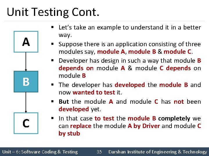 Unit Testing Cont. A B C § Let’s take an example to understand it