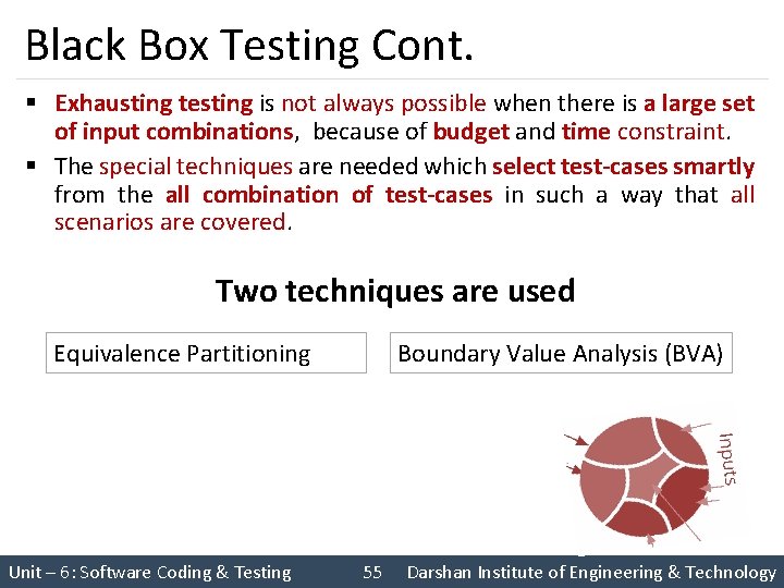 Black Box Testing Cont. § Exhausting testing is not always possible when there is