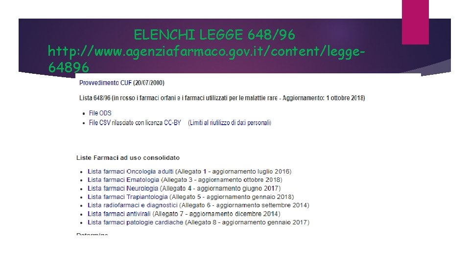 ELENCHI LEGGE 648/96 http: //www. agenziafarmaco. gov. it/content/legge 64896 