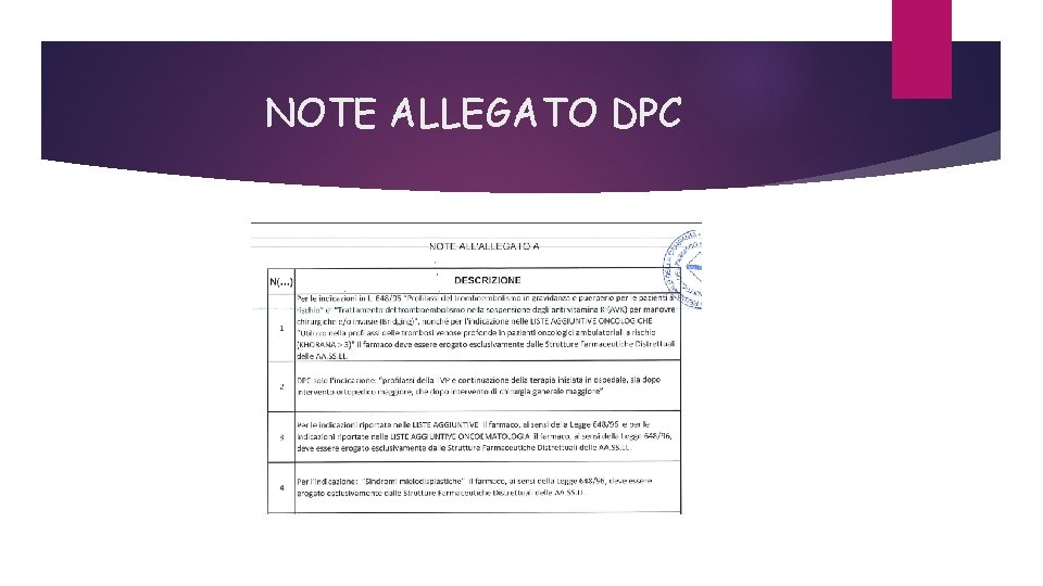 NOTE ALLEGATO DPC 