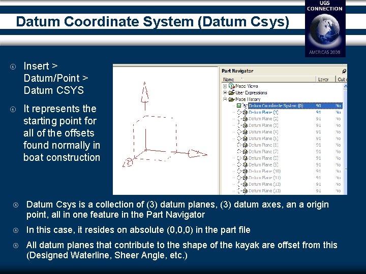 Datum Coordinate System (Datum Csys) Insert > Datum/Point > Datum CSYS It represents the